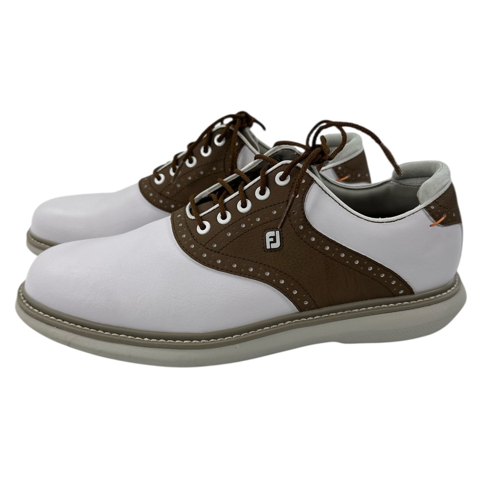 Footjoy Traditions Golf Shoes White Brown Leather Saddle Classic Spiked 57905